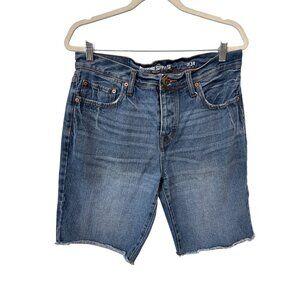 Mossimo Supply Co Bermuda Cutoff Denim Shorts Size 34 Medium Blue Distressed